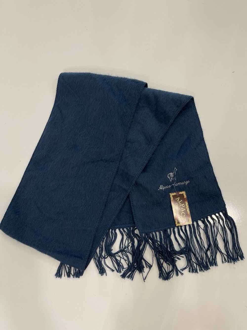 Alpaca Camargo Scarf Muffler Fringed Rectangle Blue x WarmerNEW GF